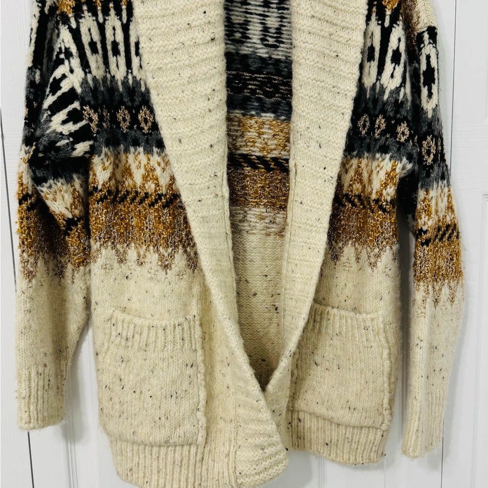 Anthropologie Textured Knit Sweater in Cream and Brown